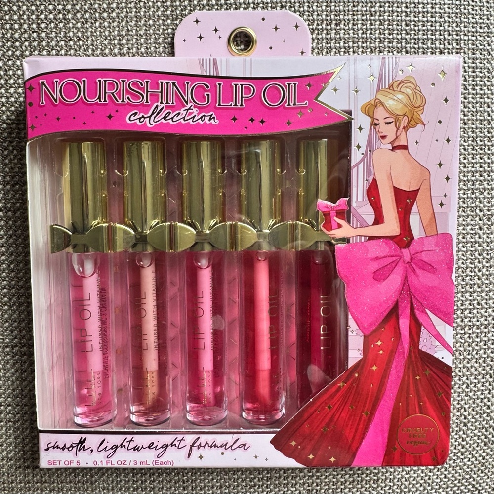 Nicole Miller Nourishing Lip Oil Collection Set of 5 Pink and Red Shades
